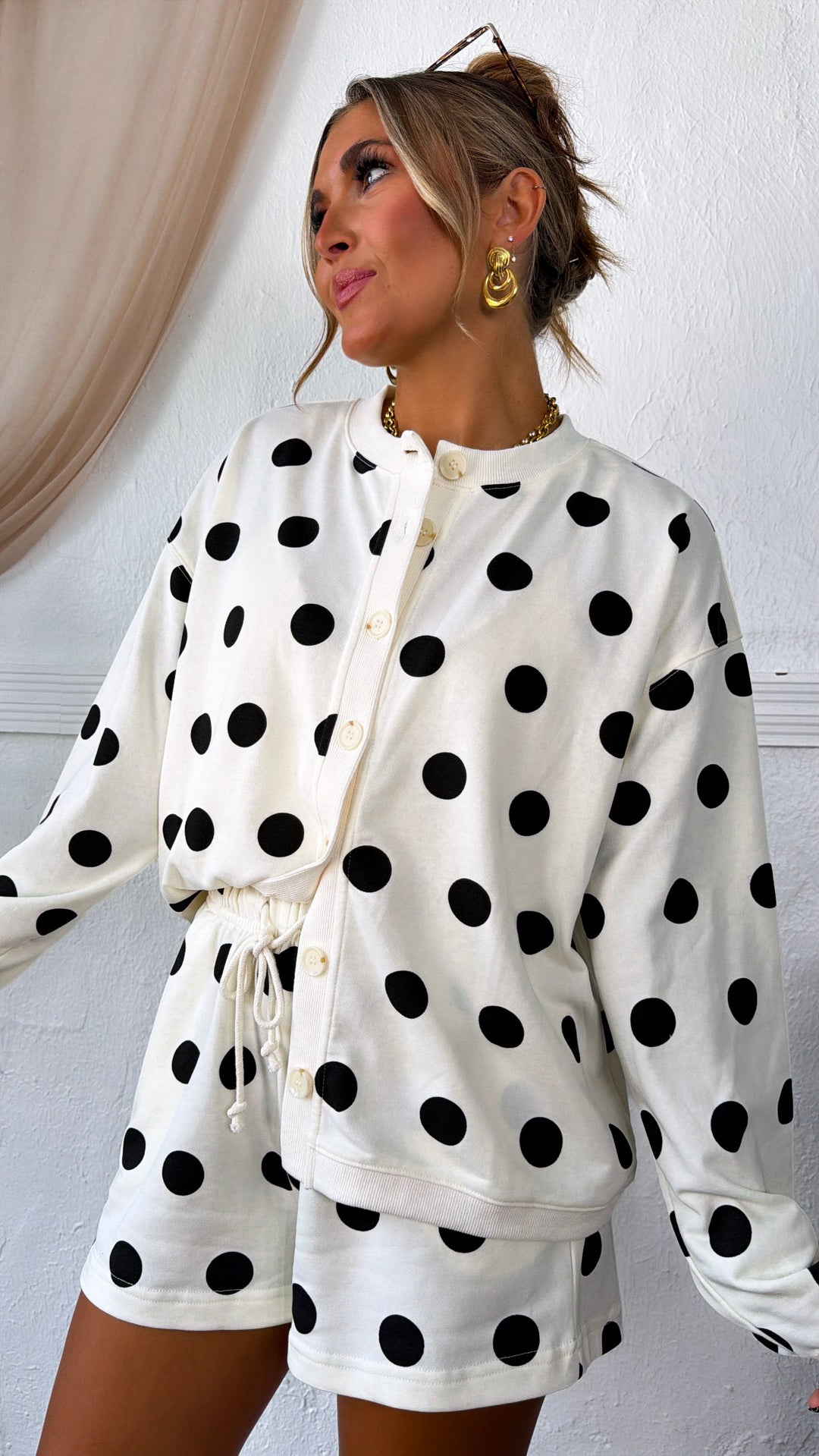 The Polka Edit Two Piece Set, Cream/Black