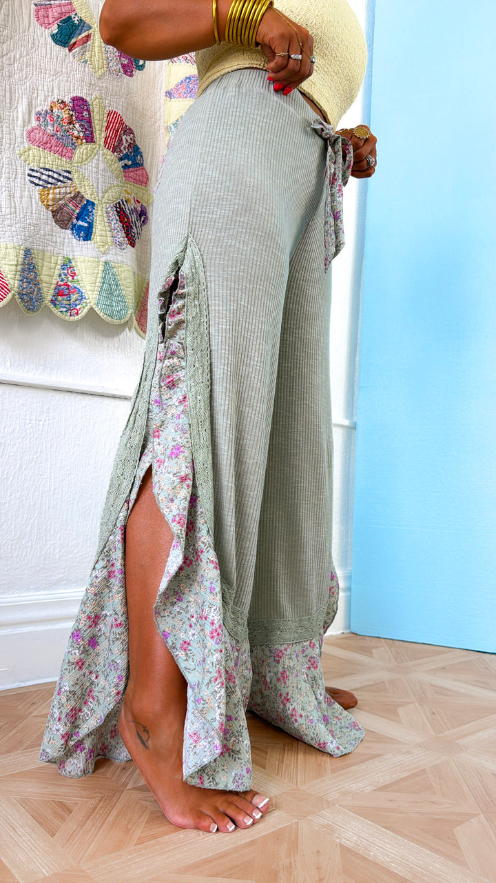 Floral Pointed Relaxed Pant, Powder Sage