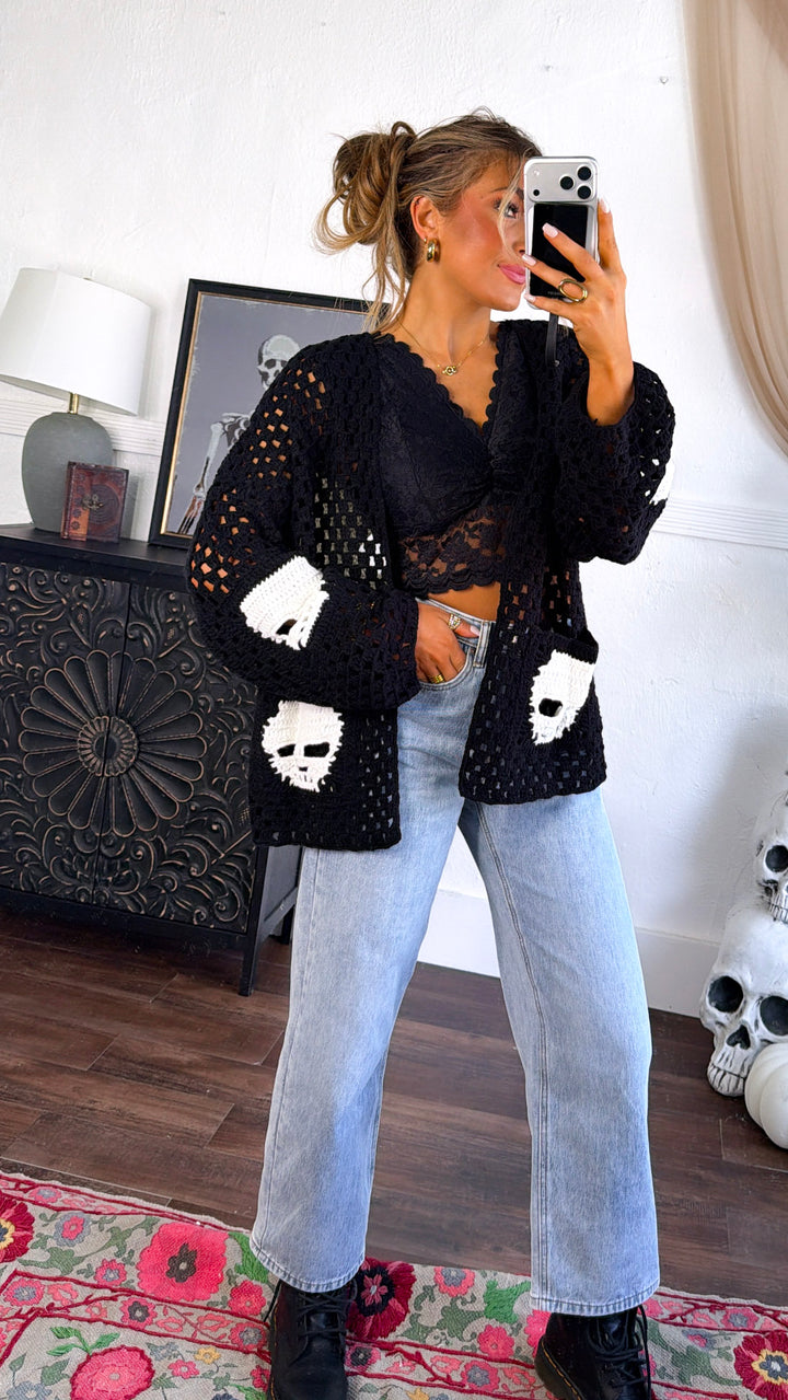 Dressed In Skulls Cardigan, Black