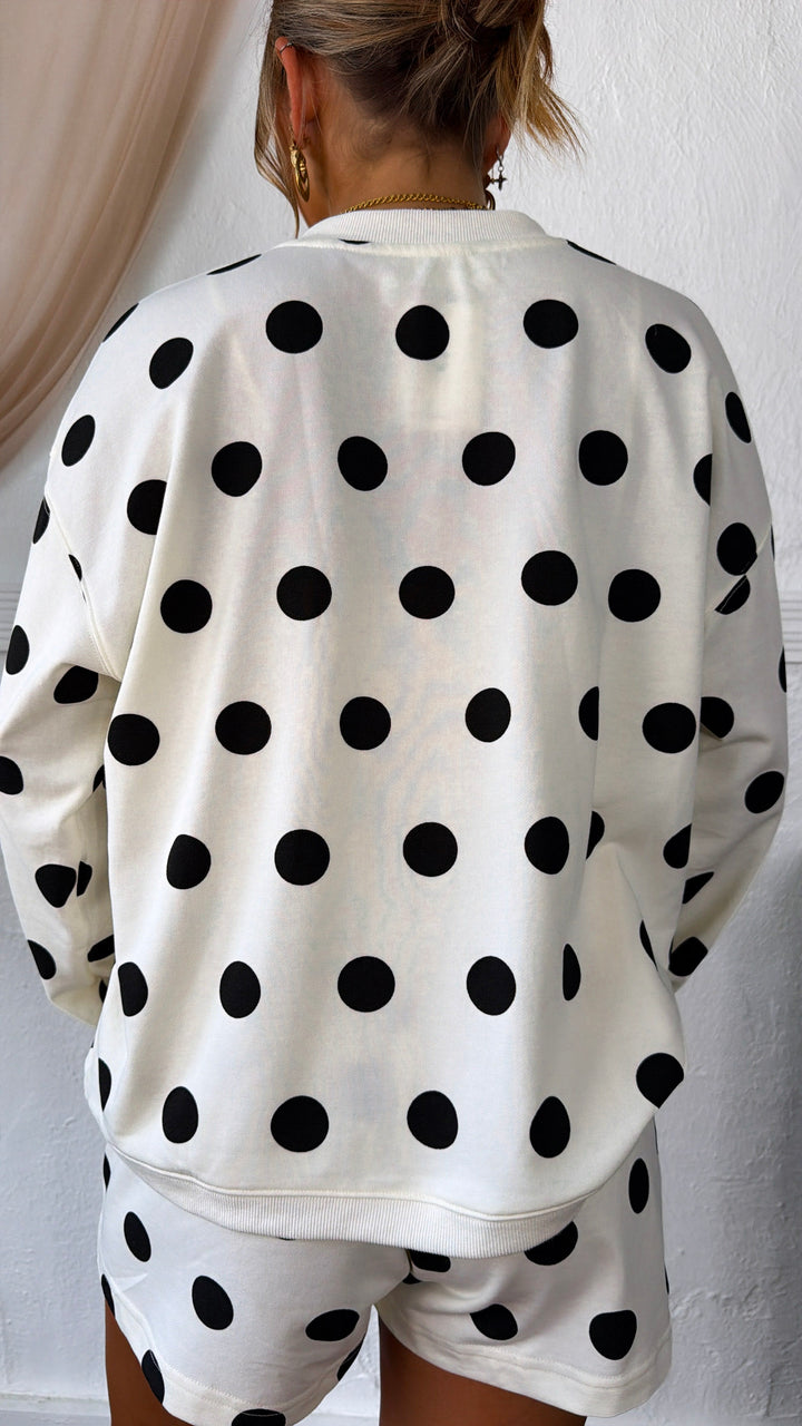 The Polka Edit Two Piece Set, Cream/Black