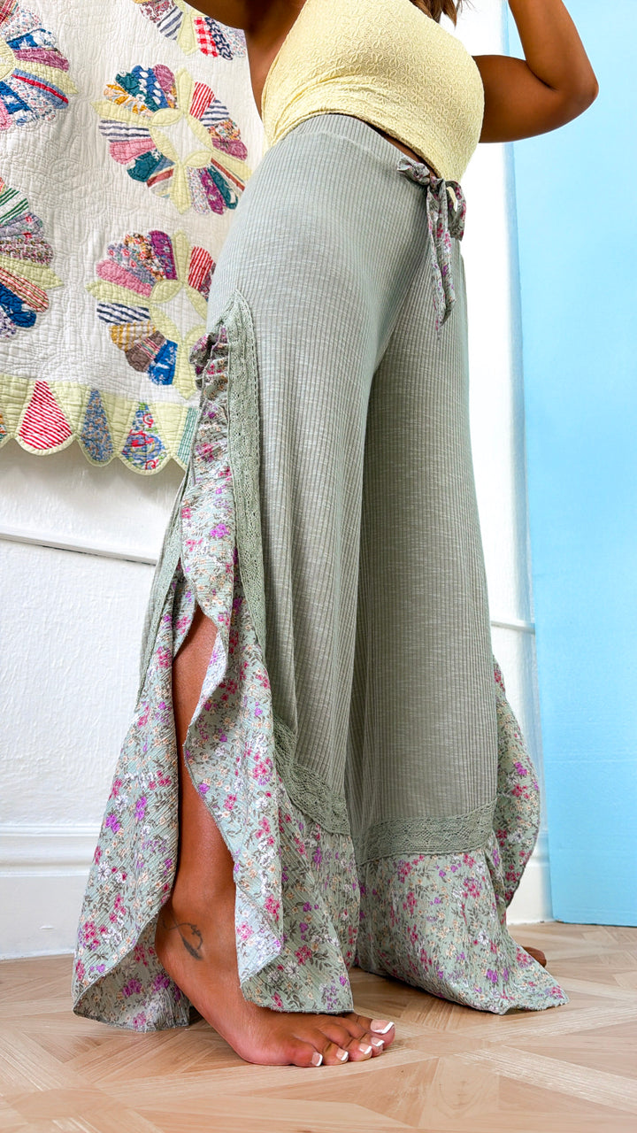 Floral Pointed Relaxed Pant, Powder Sage