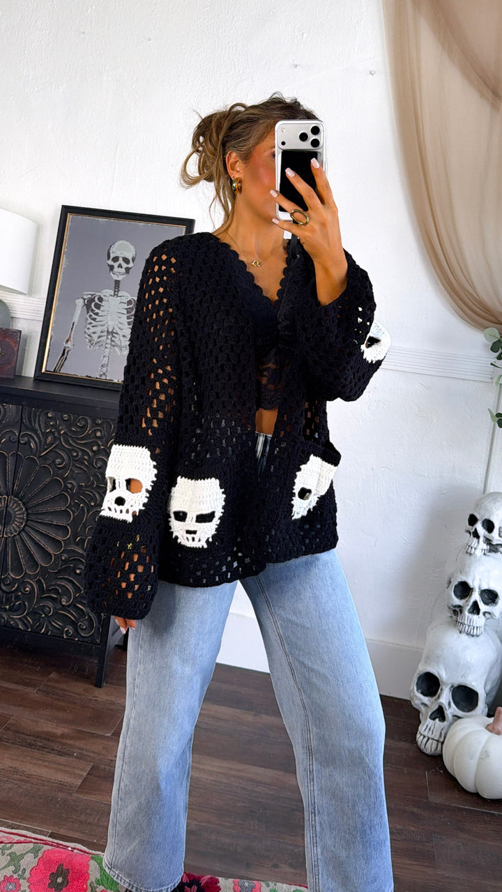 Dressed In Skulls Cardigan, Black