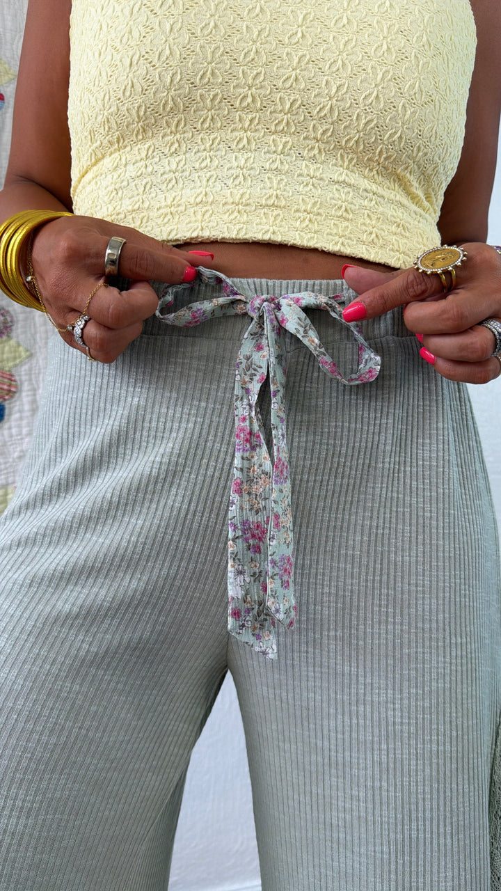Floral Pointed Relaxed Pant, Powder Sage