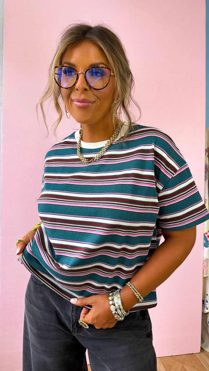 Bexley Stripe T-Shirt, Teal Combo