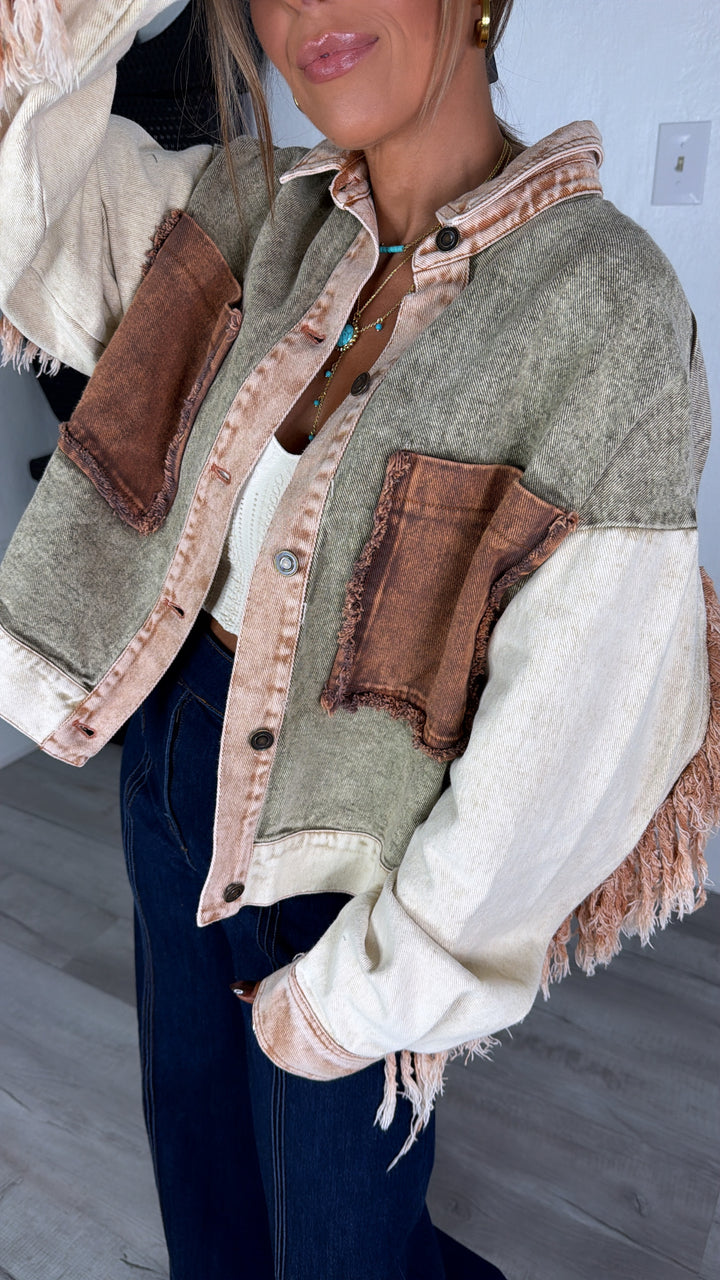 Margot Washed Colorblock Distressed Jacket