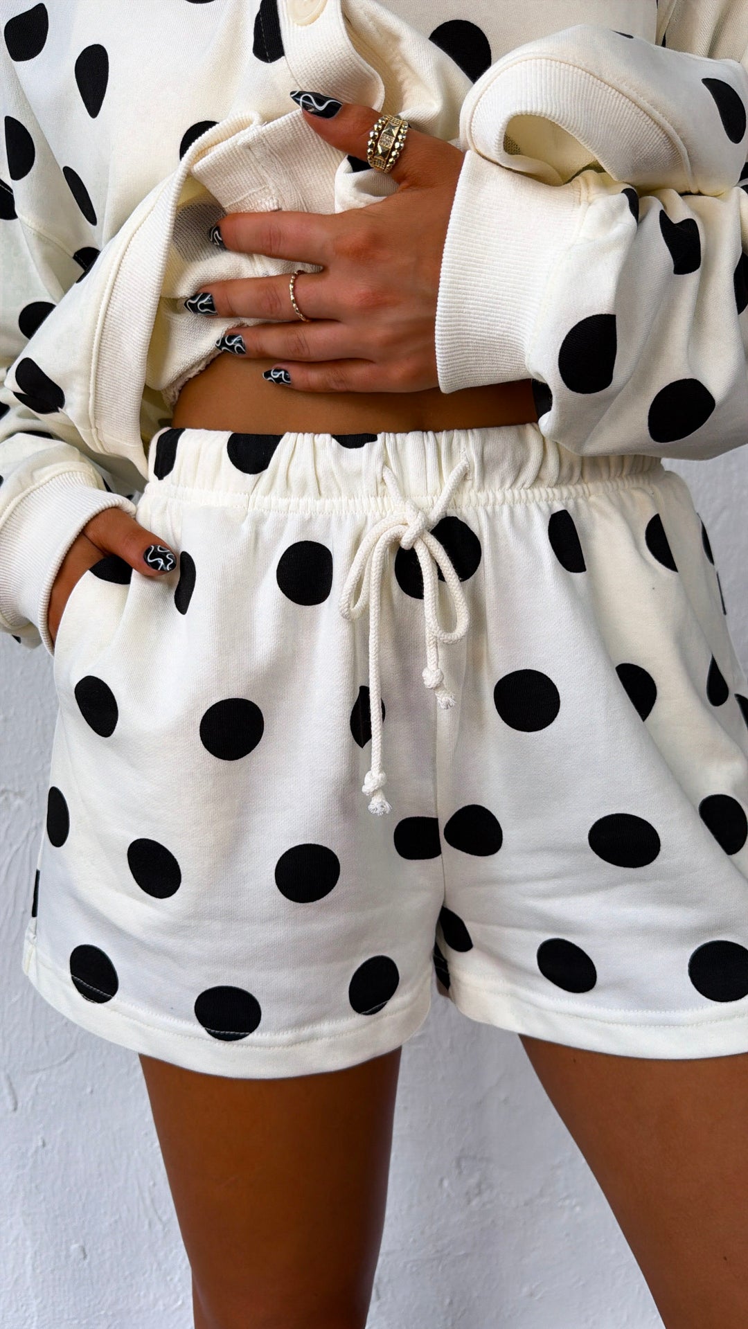 The Polka Edit Two Piece Set, Cream/Black