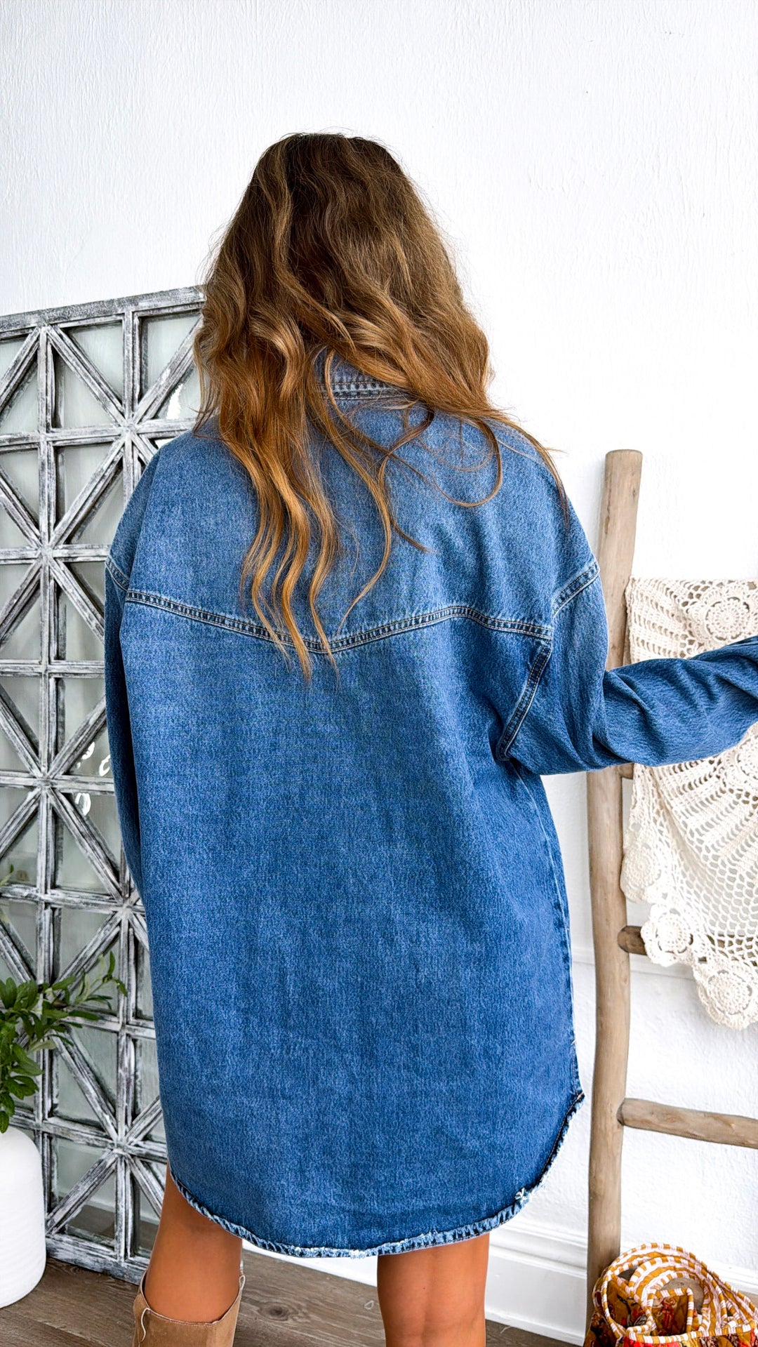 Oversized Washed Denim Jacket, Medium Dark
