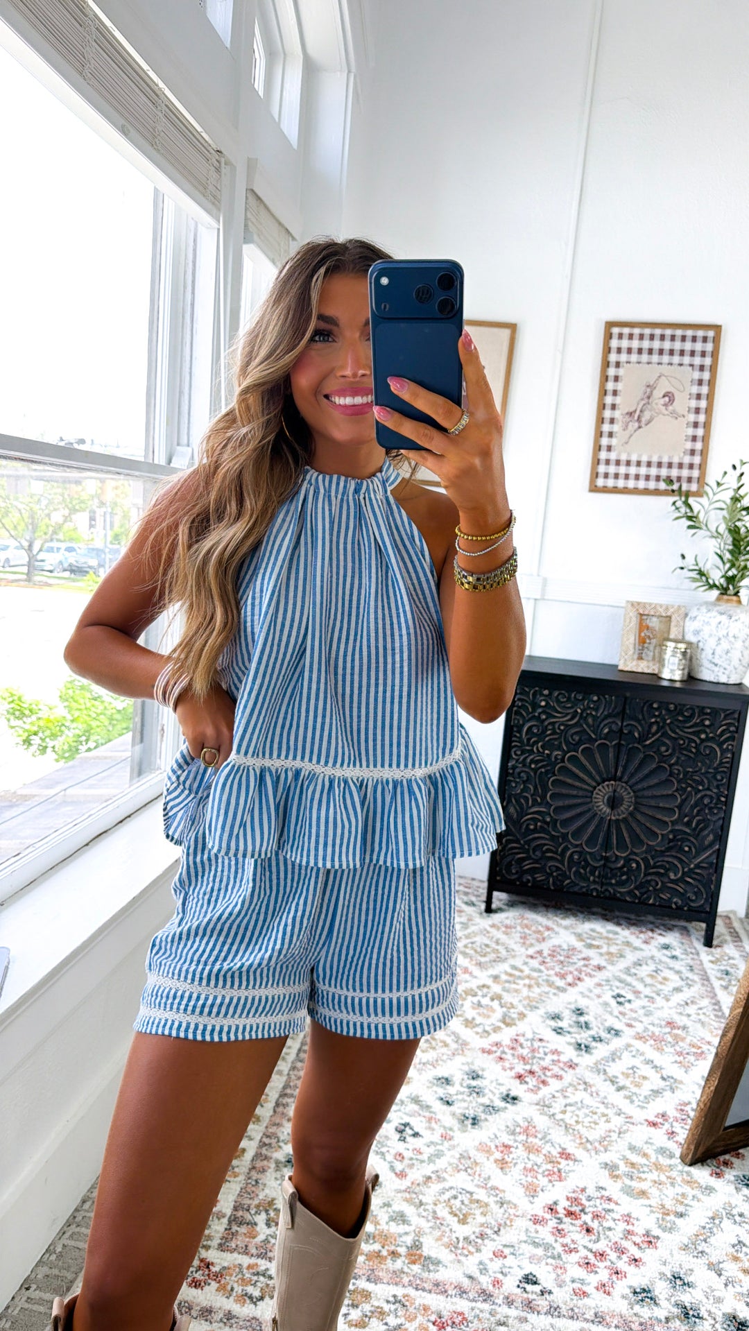 BY TOGETHER: Beach Day Two Piece Set, Blue/White