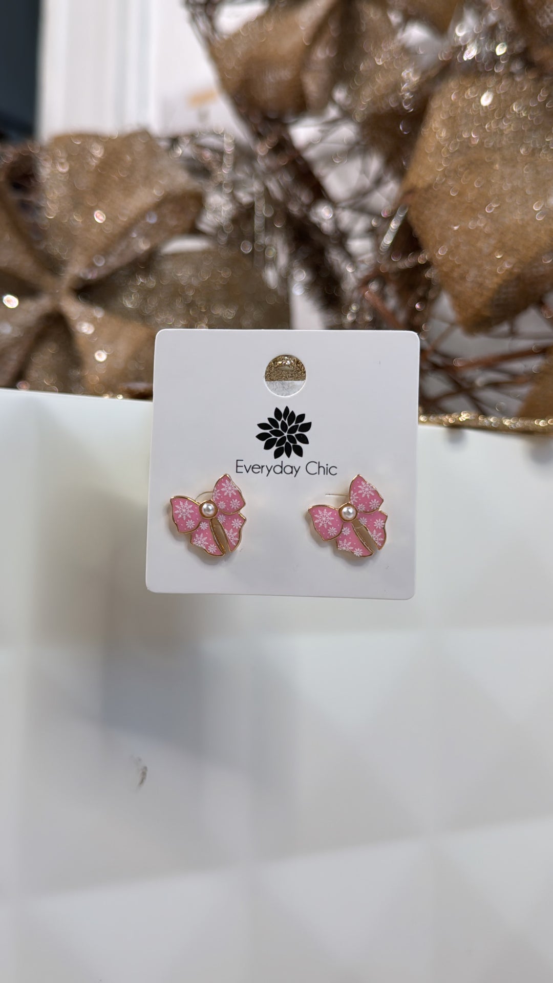 Christmas Bows Earring, Pink