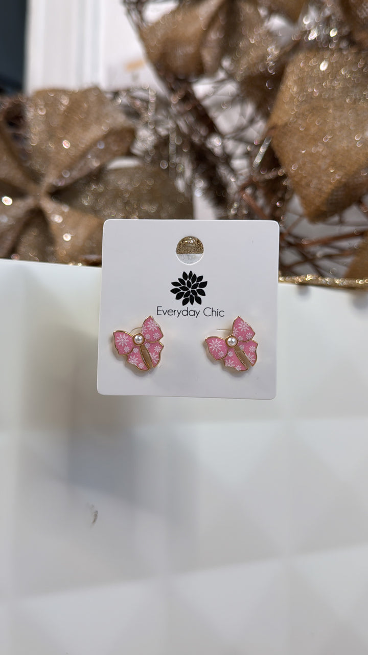 Christmas Bows Earring, Pink