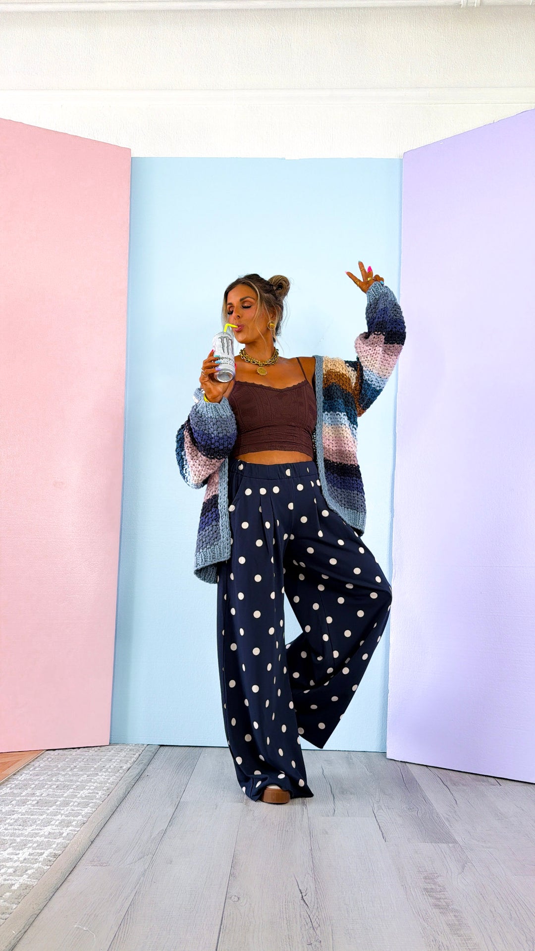 Sweet Spot Polka Dot Sweatpants, Navy/ Cream