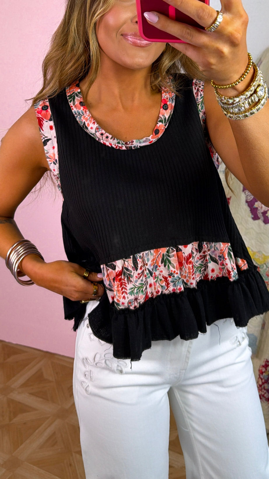 Melanie Printed Tank, Black