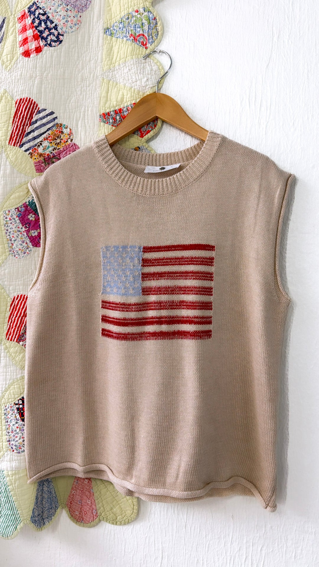 USA Flag Relaxed Sweater, Cream