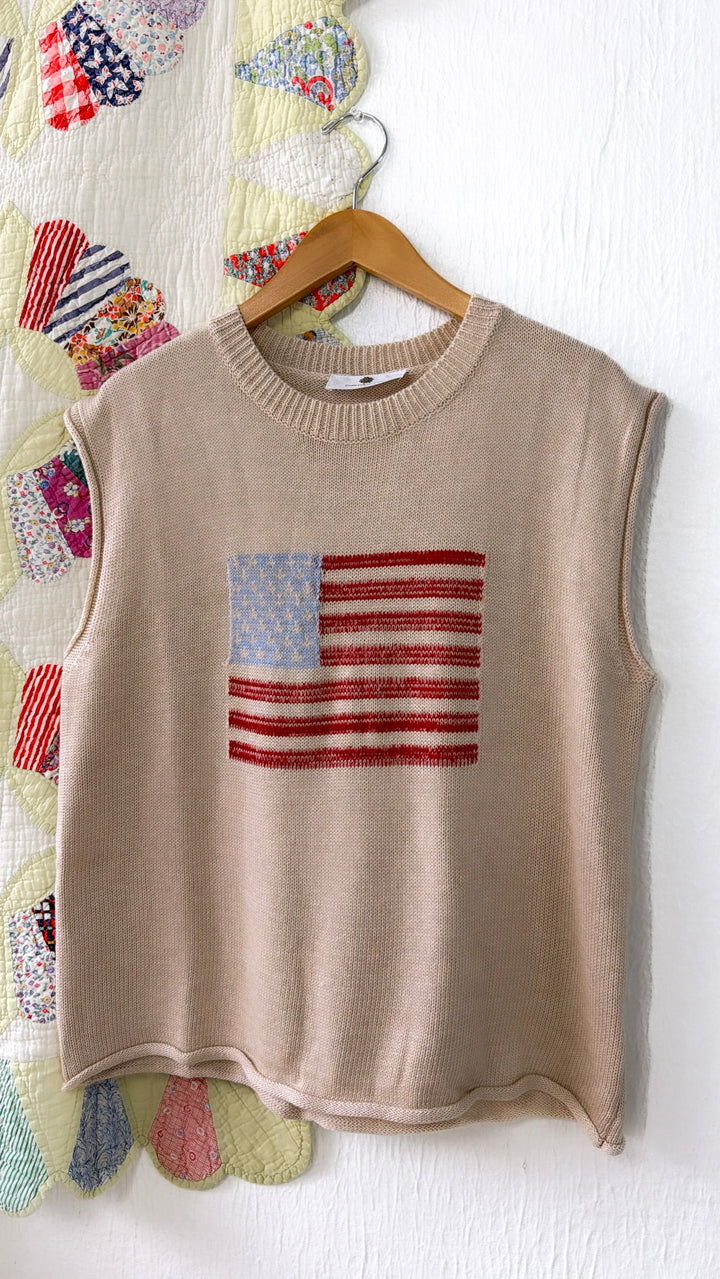USA Flag Relaxed Sweater, Cream