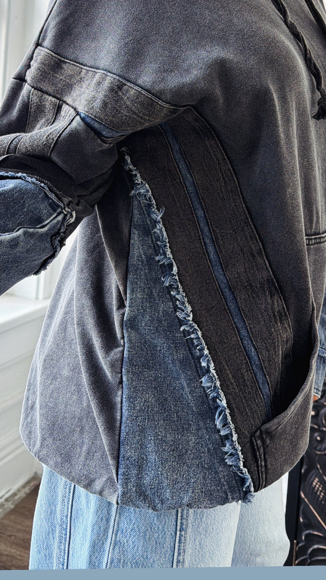 Stonewash Detailed Hoodie, Black