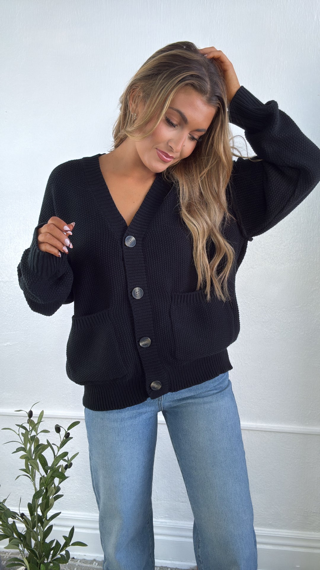 Soft Shadow Button Up Cardigan, Black