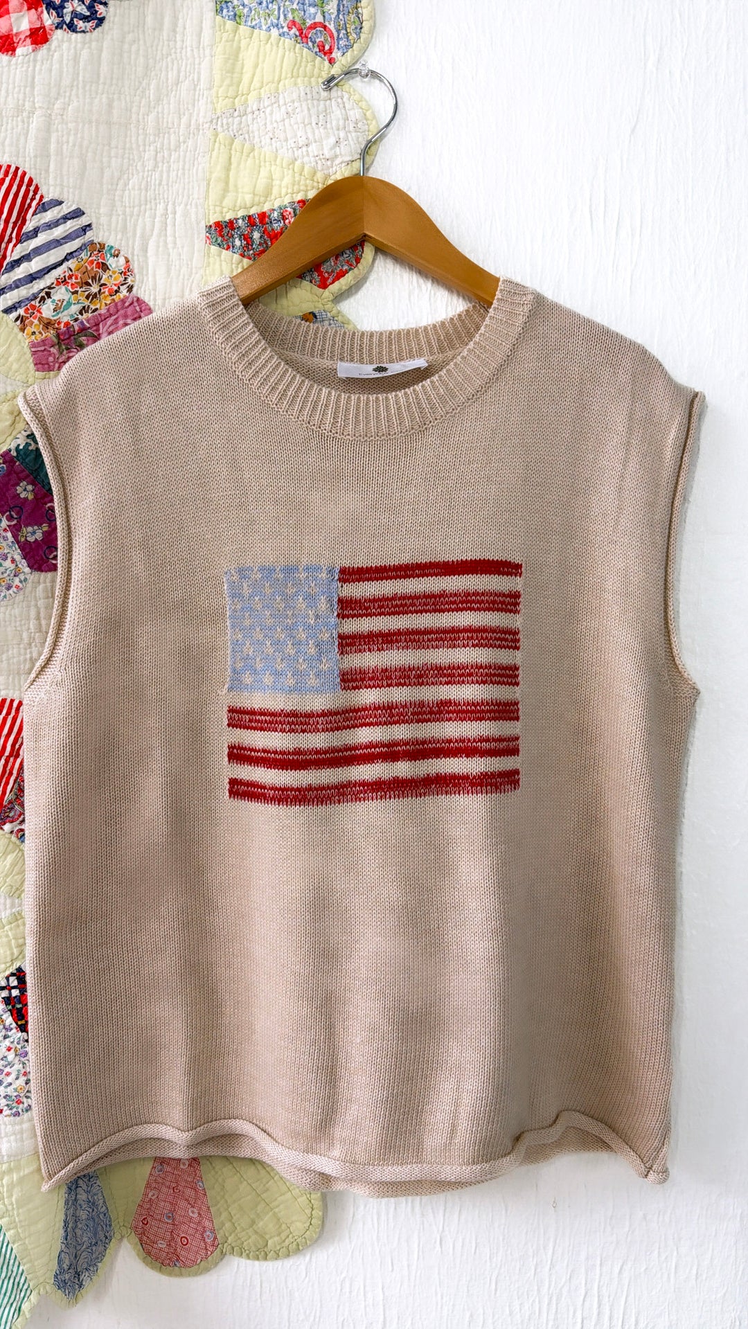 USA Flag Relaxed Sweater, Cream
