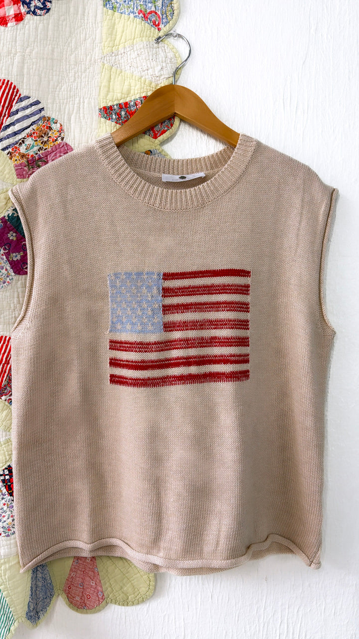 USA Flag Relaxed Sweater, Cream
