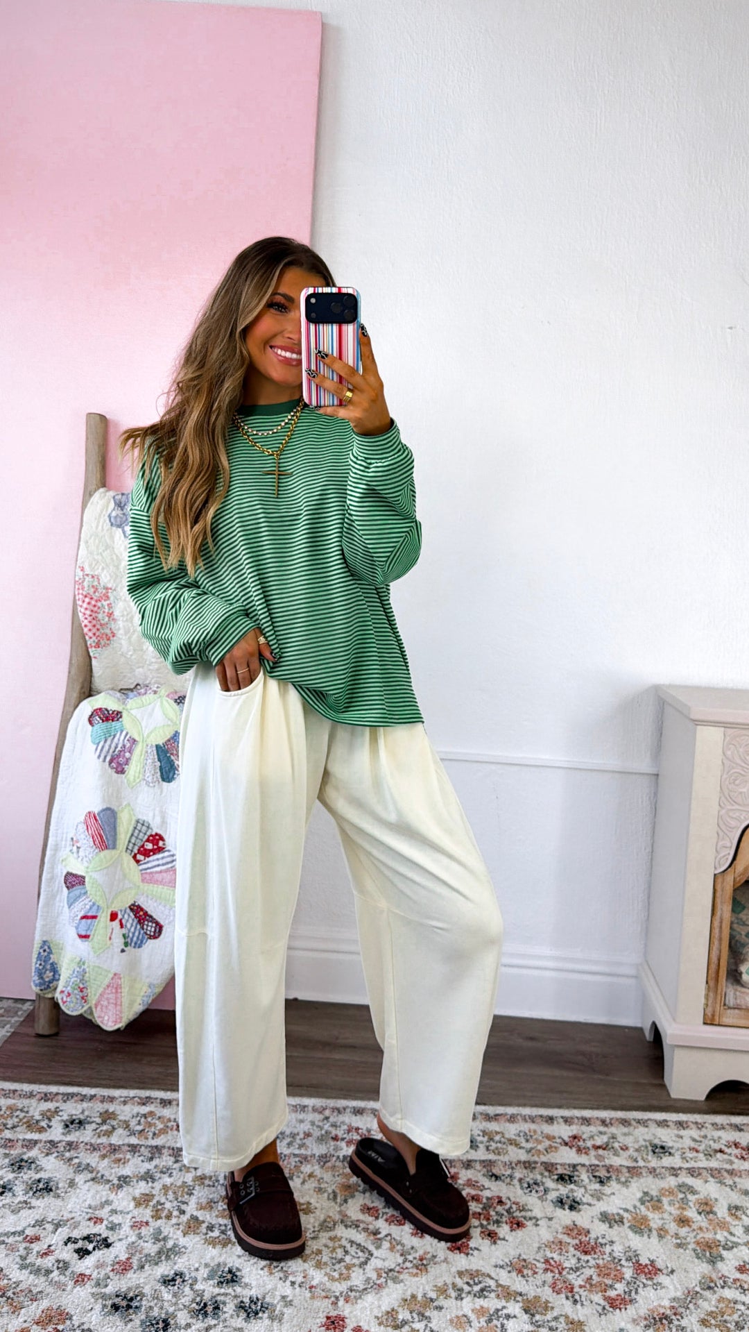 Laurel Stripe Top, Lime/Green