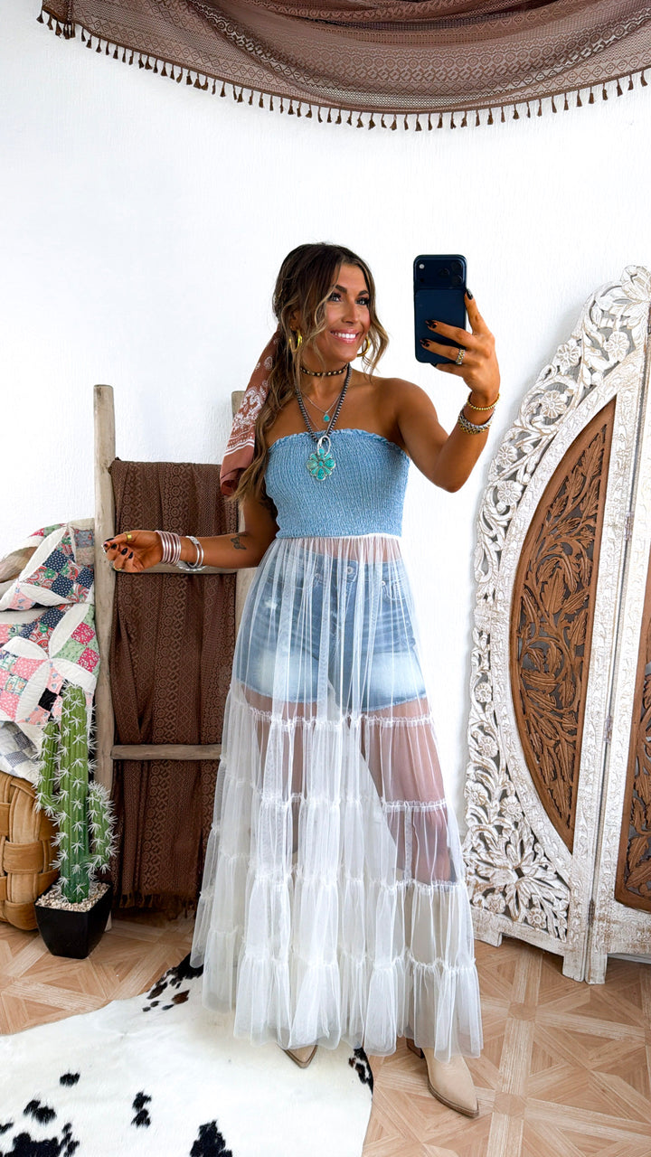 Sky & Sand Strapless Maxi Dress
