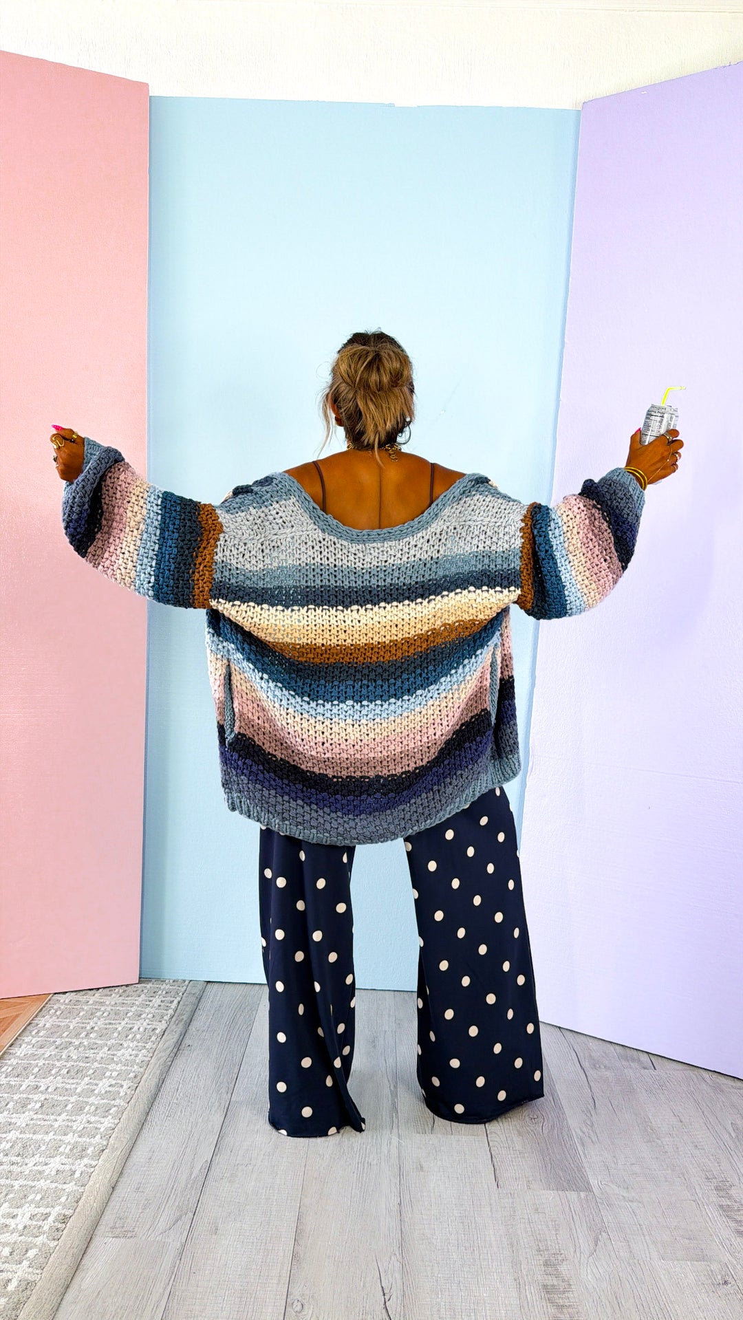 Hand Crochet Oversized Cardigan, Slate Blue