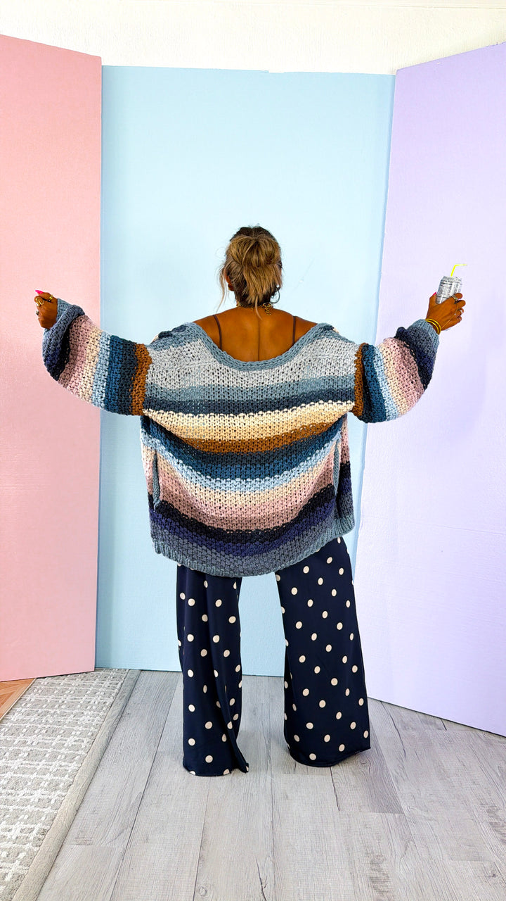 Hand Crochet Oversized Cardigan, Slate Blue