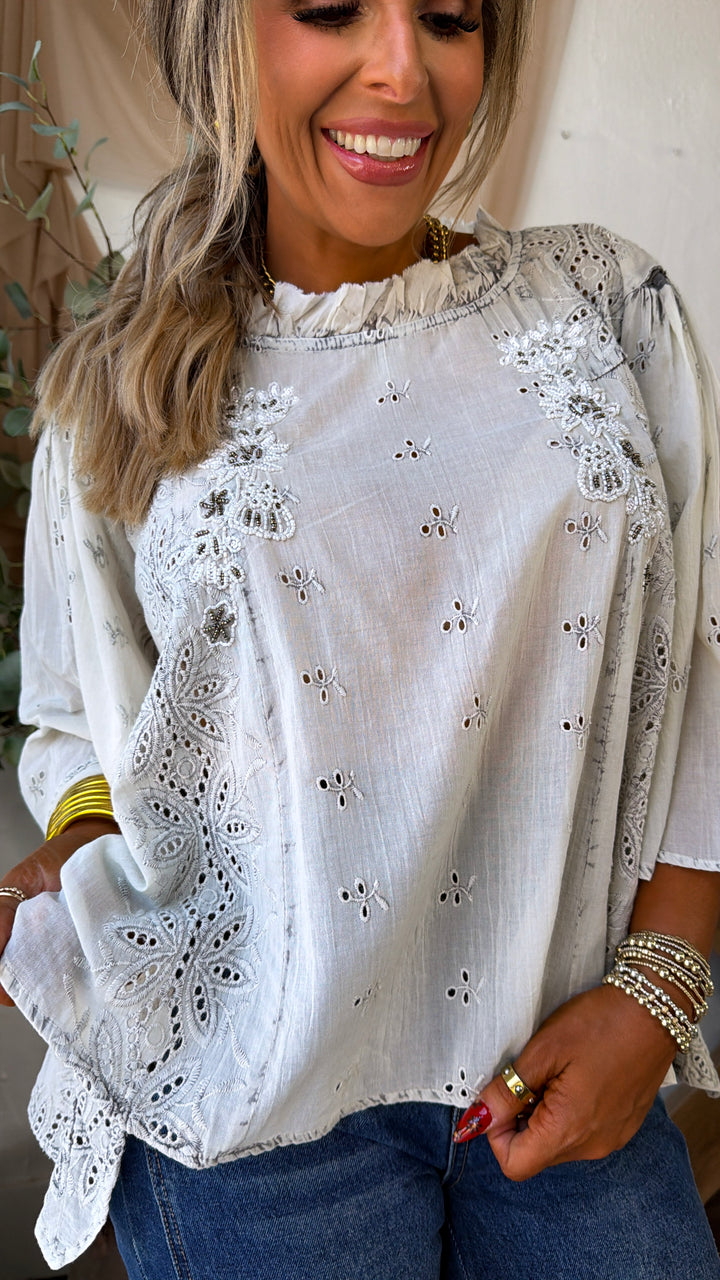 Orchid Lane Blouse, Pale Grey
