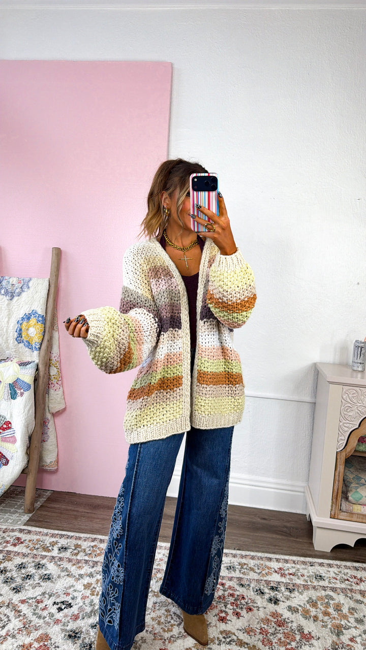 Hand Crochet Oversized Cardigan, Ecru