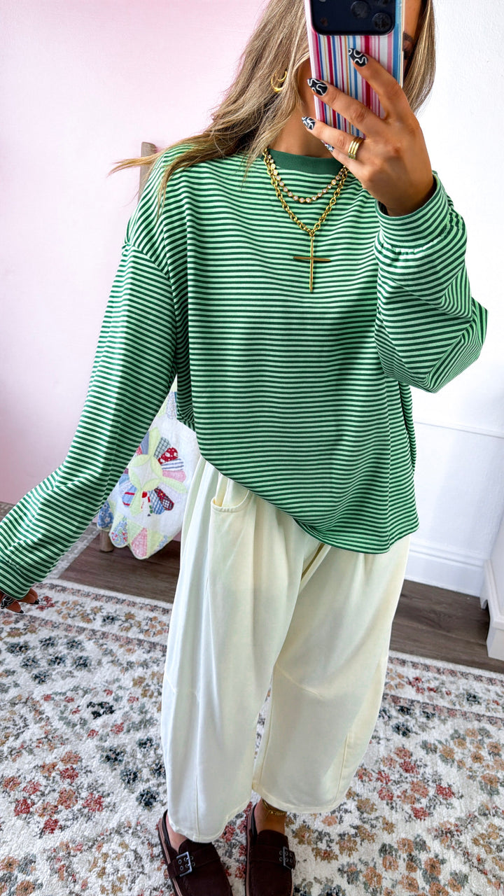 Laurel Stripe Top, Lime/Green