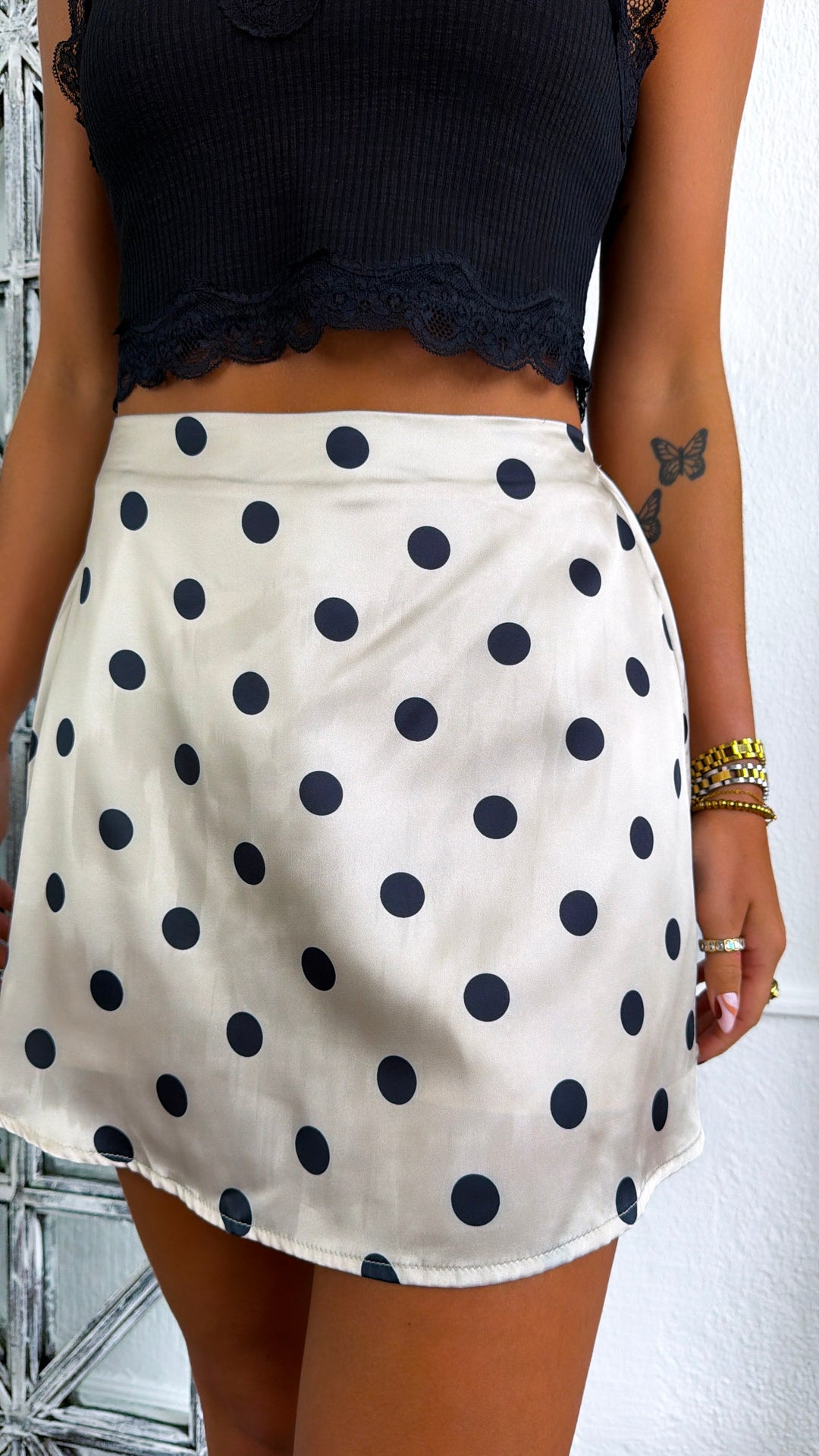Rosewood Polka Dot Skirt, Champagne/Black
