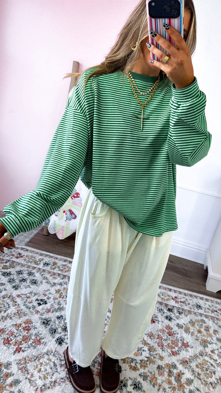 Laurel Stripe Top, Lime/Green