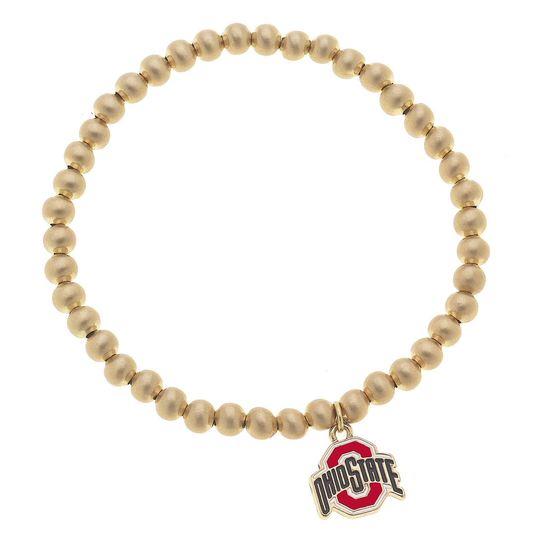 Buckeyes Ball Bead Stretch Bracelet in Satin Gold