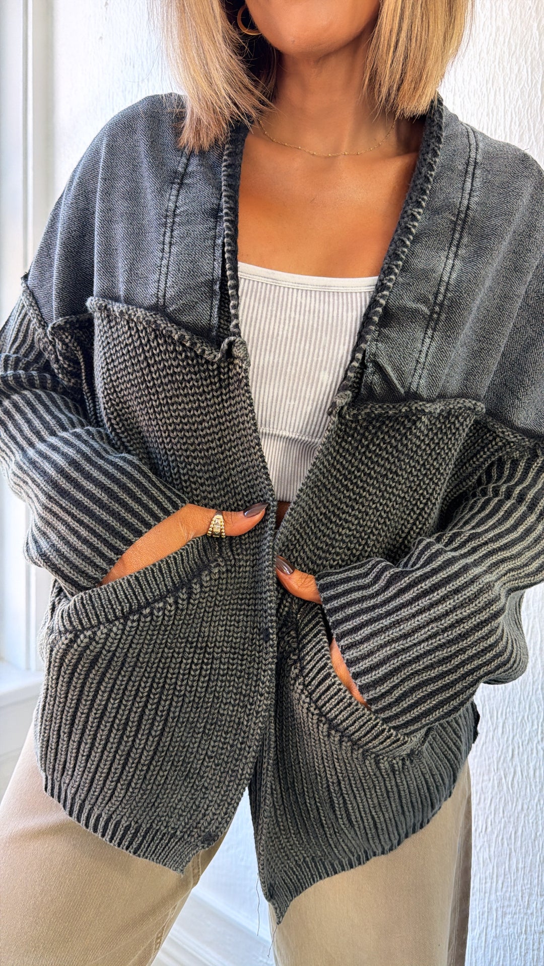 DOORBUSTER: Cable Knit Cardigan, Black