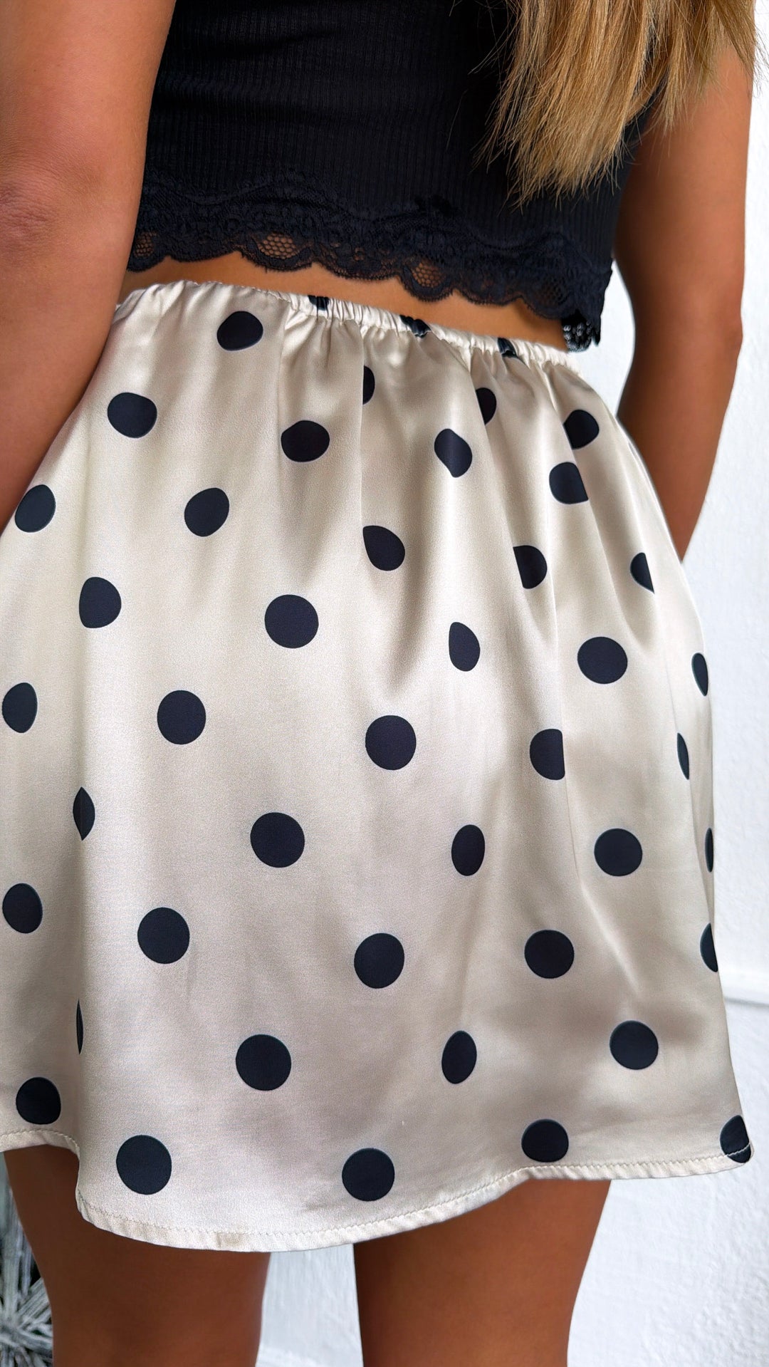 Rosewood Polka Dot Skirt, Champagne/Black