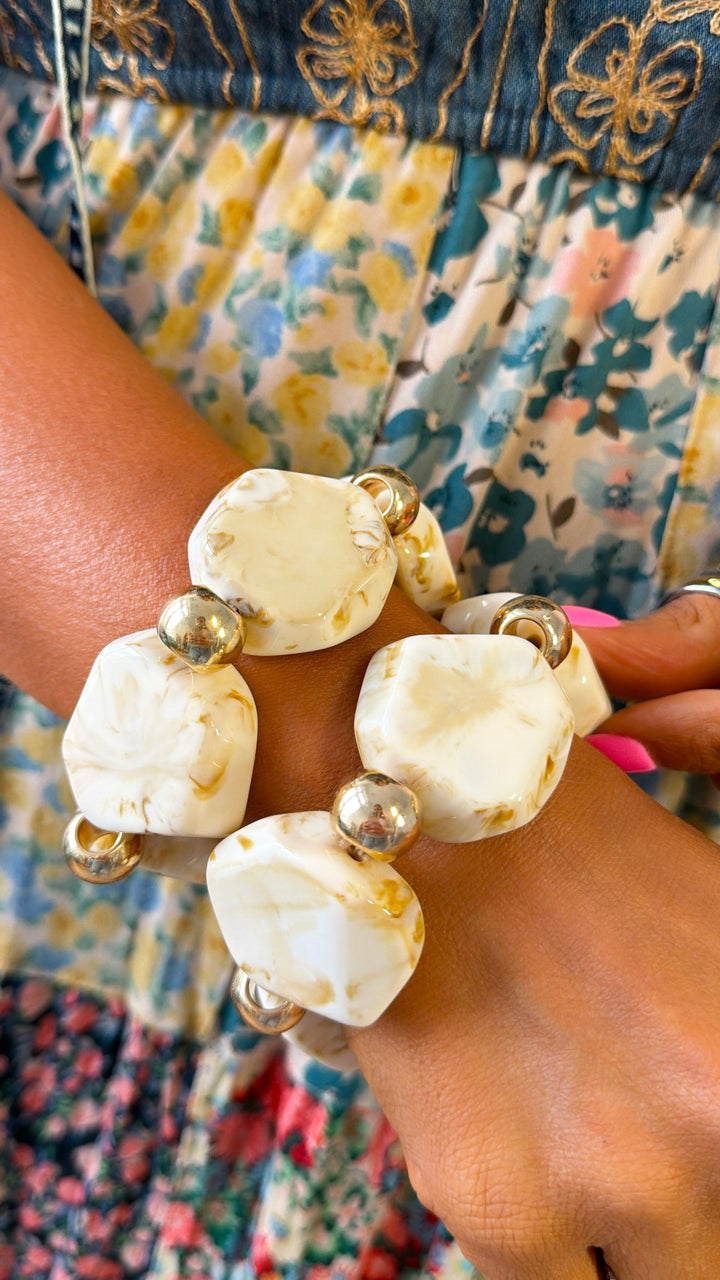 Stone Bracelet Stack, Beige