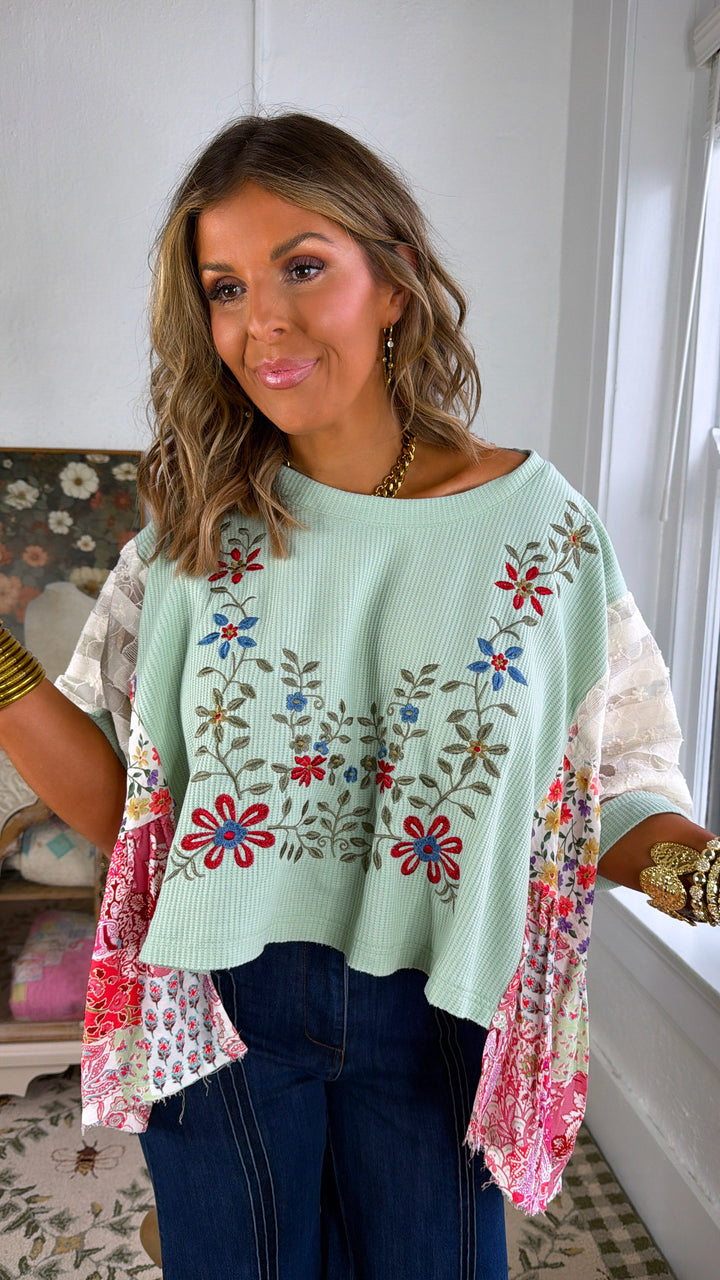Gabriella Floral Top, Mint