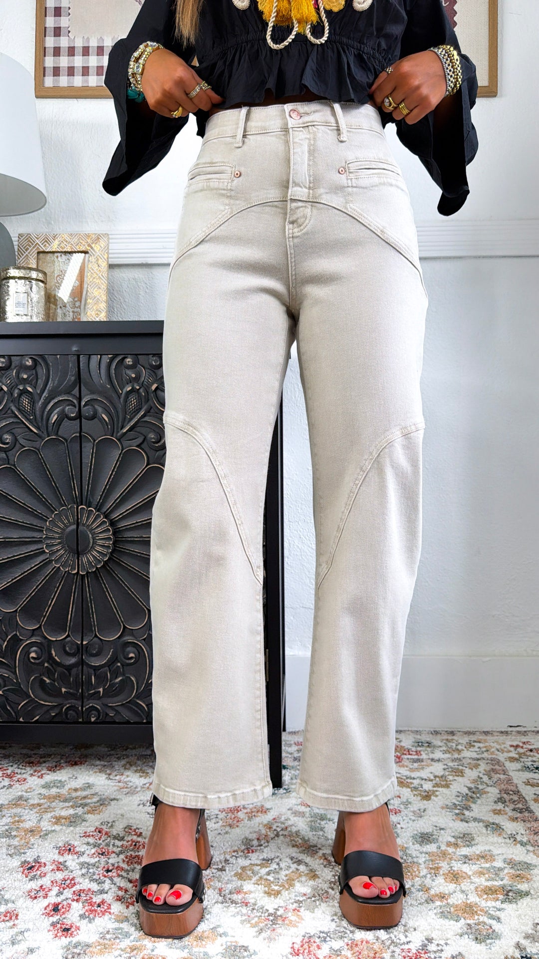 Dustin Barrel Jeans, Lt. Beige