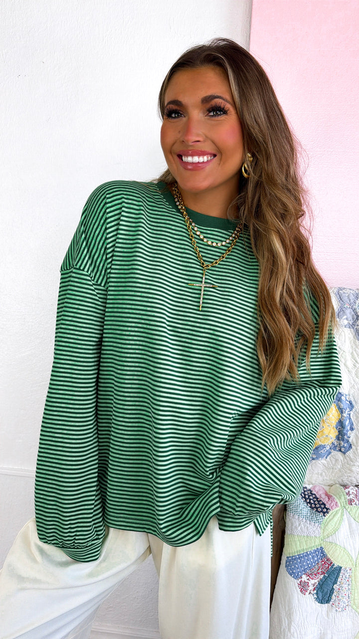 Laurel Stripe Top, Lime/Green