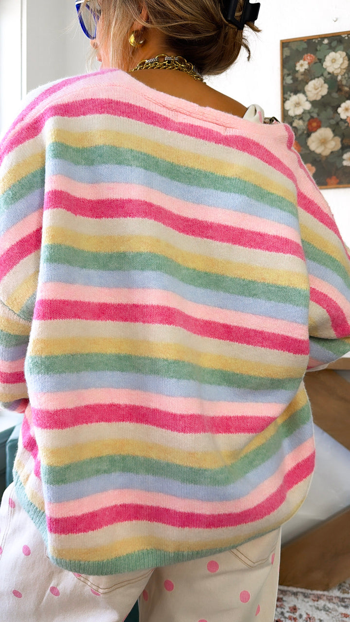 Sherbet Swirl Knit Cardigan, Mint/ Daisy