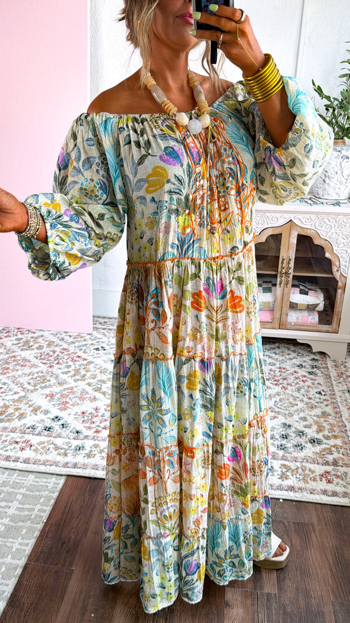 Evermore Flowy Maxi Dress, Vanilla Multi