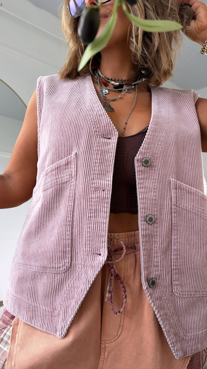 Autumn Fields Corduroy Vest, Mauve