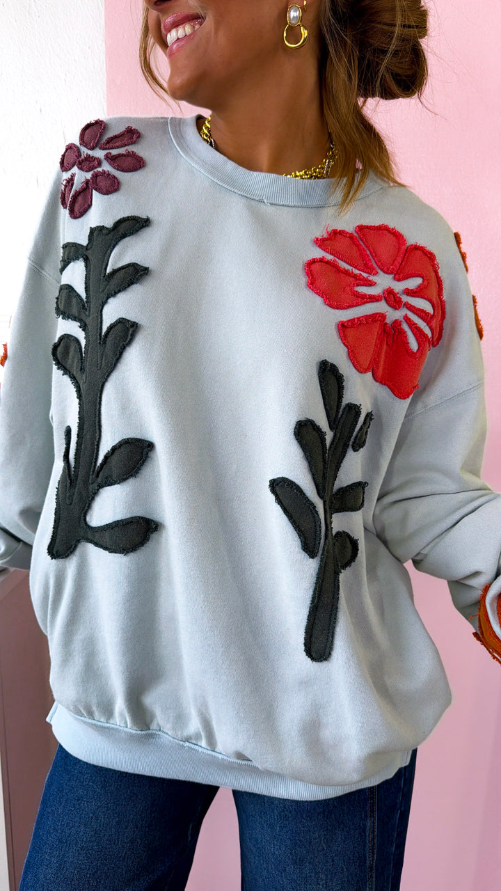 Floral Days Sweatshirt, Sky Blue