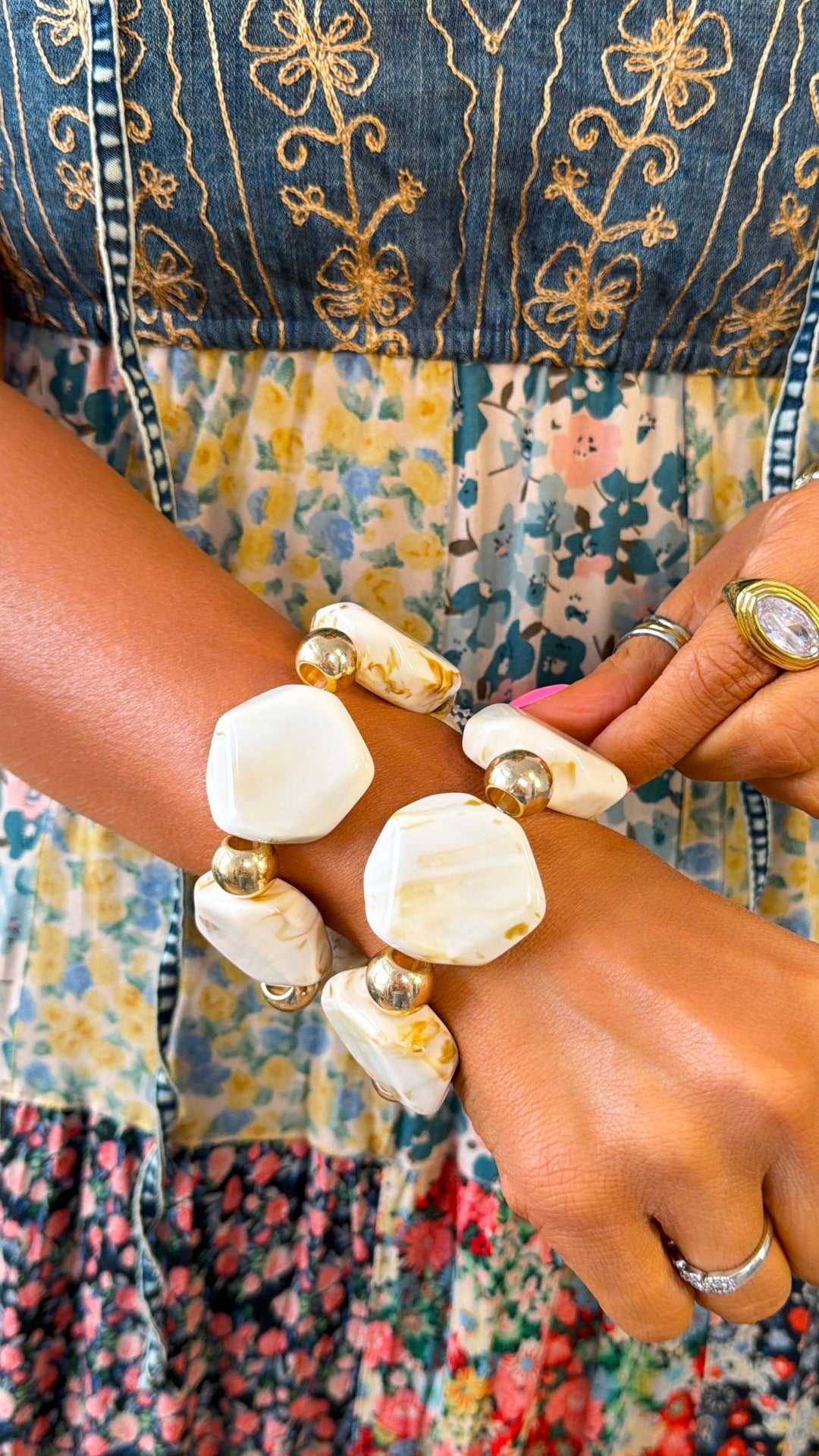 Stone Bracelet Stack, Beige