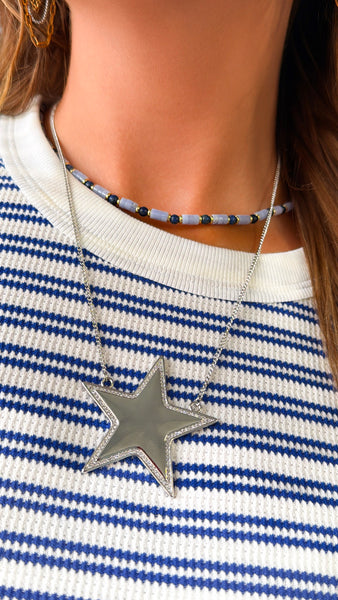45cmチェーンに変更　スター 星 シルバー ヴィンテージネックレスNAVY Big Star Necklace, Silver – Everyday Chic Boutique