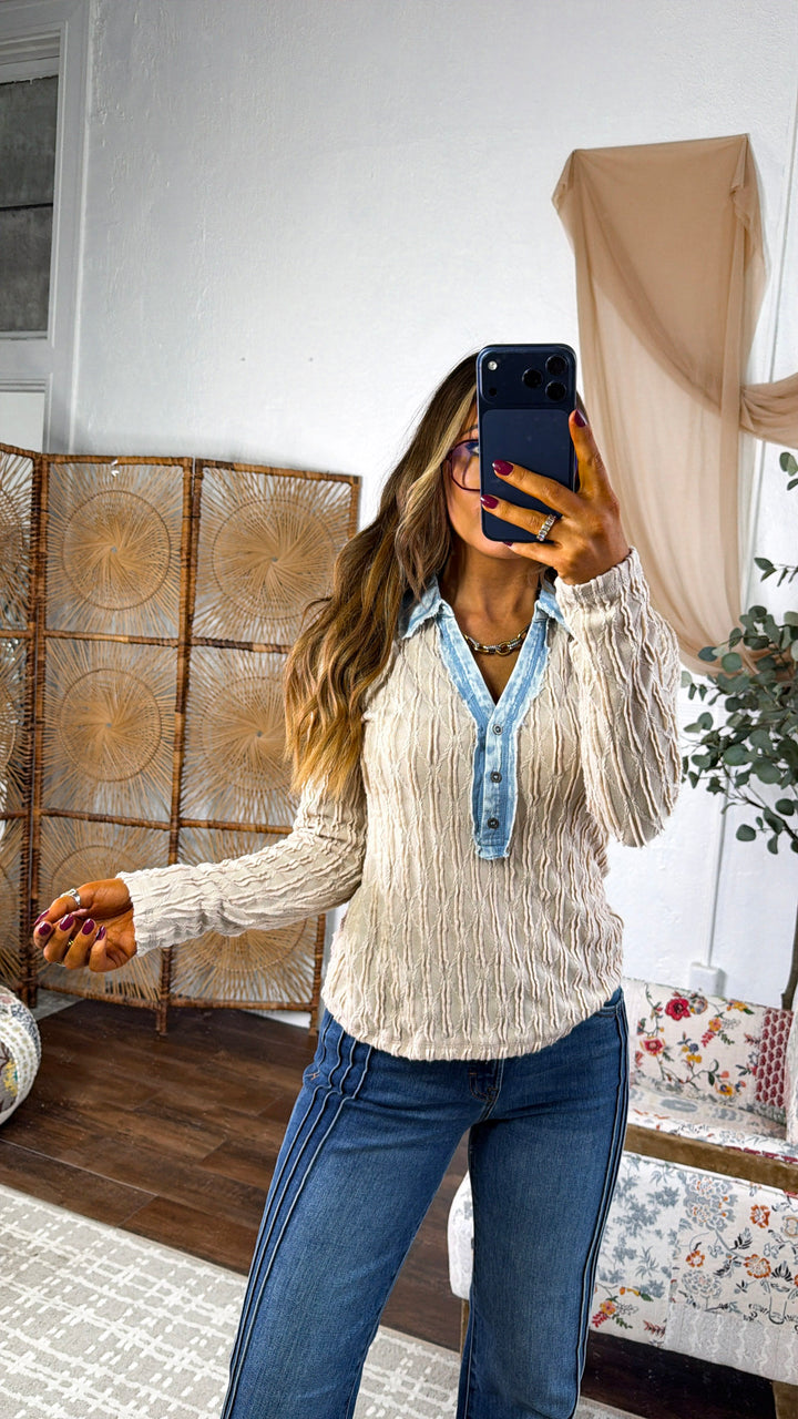 Rough Edge Texture Top, Almond
