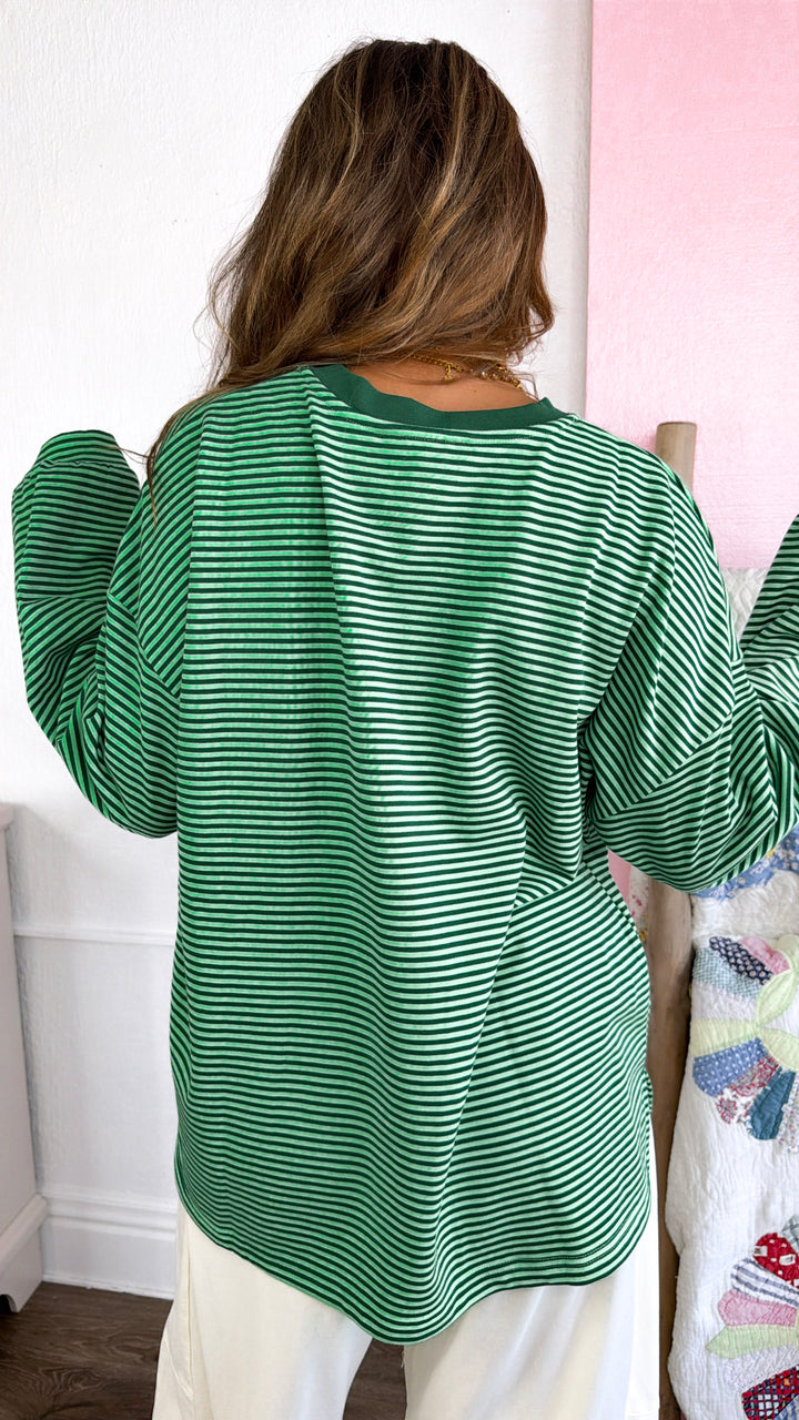 Laurel Stripe Top, Lime/Green
