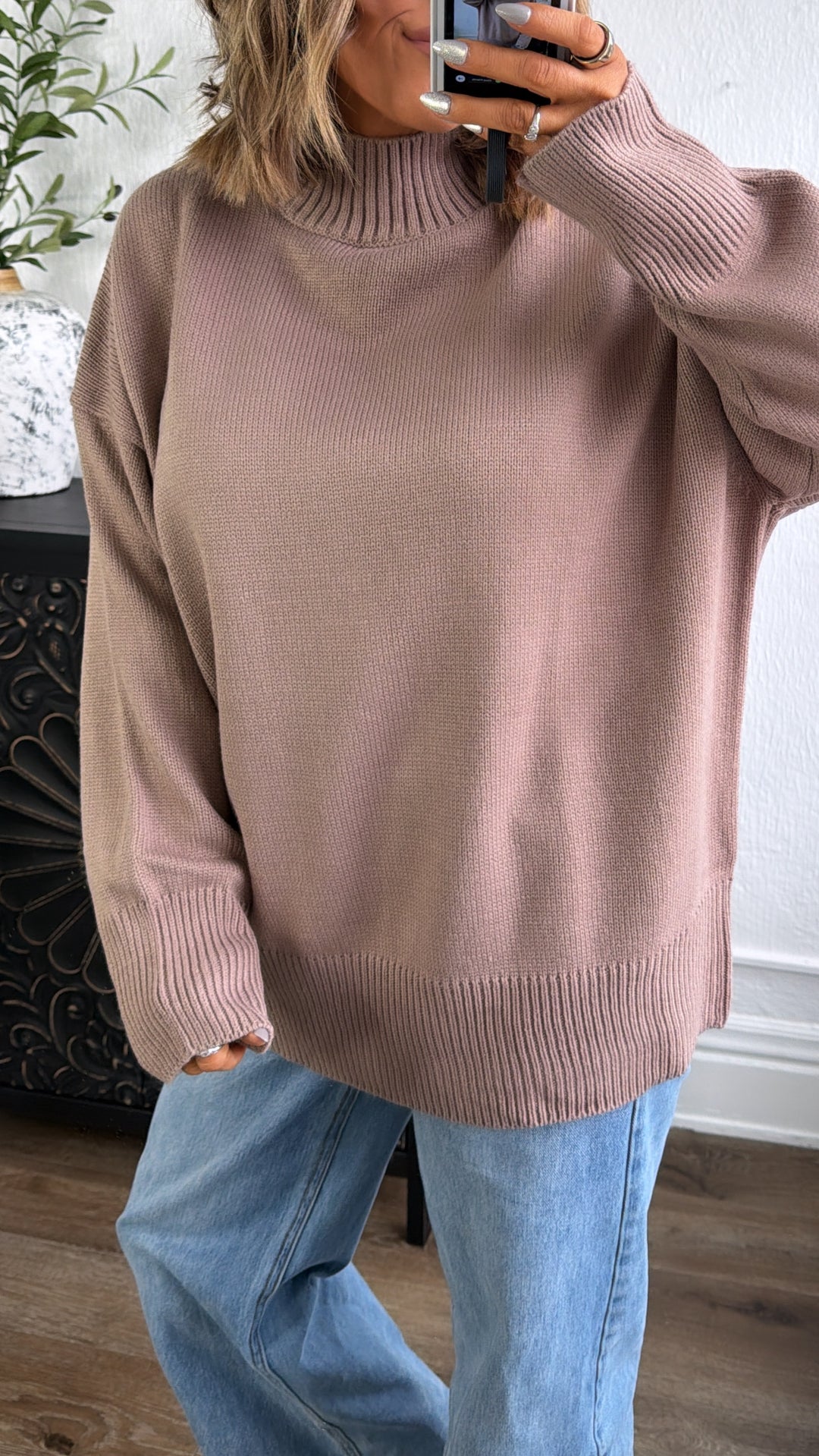 Soft Ember Mock Neck Sweater, Mocha