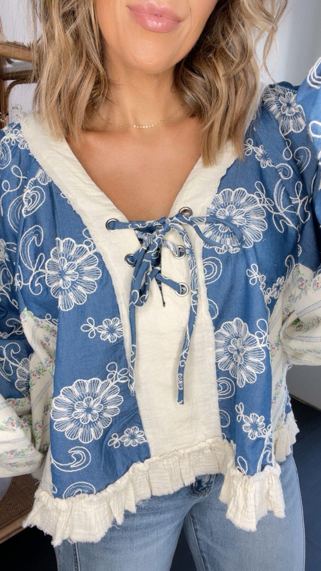 Petal Kiss Blouse, Denim Multi