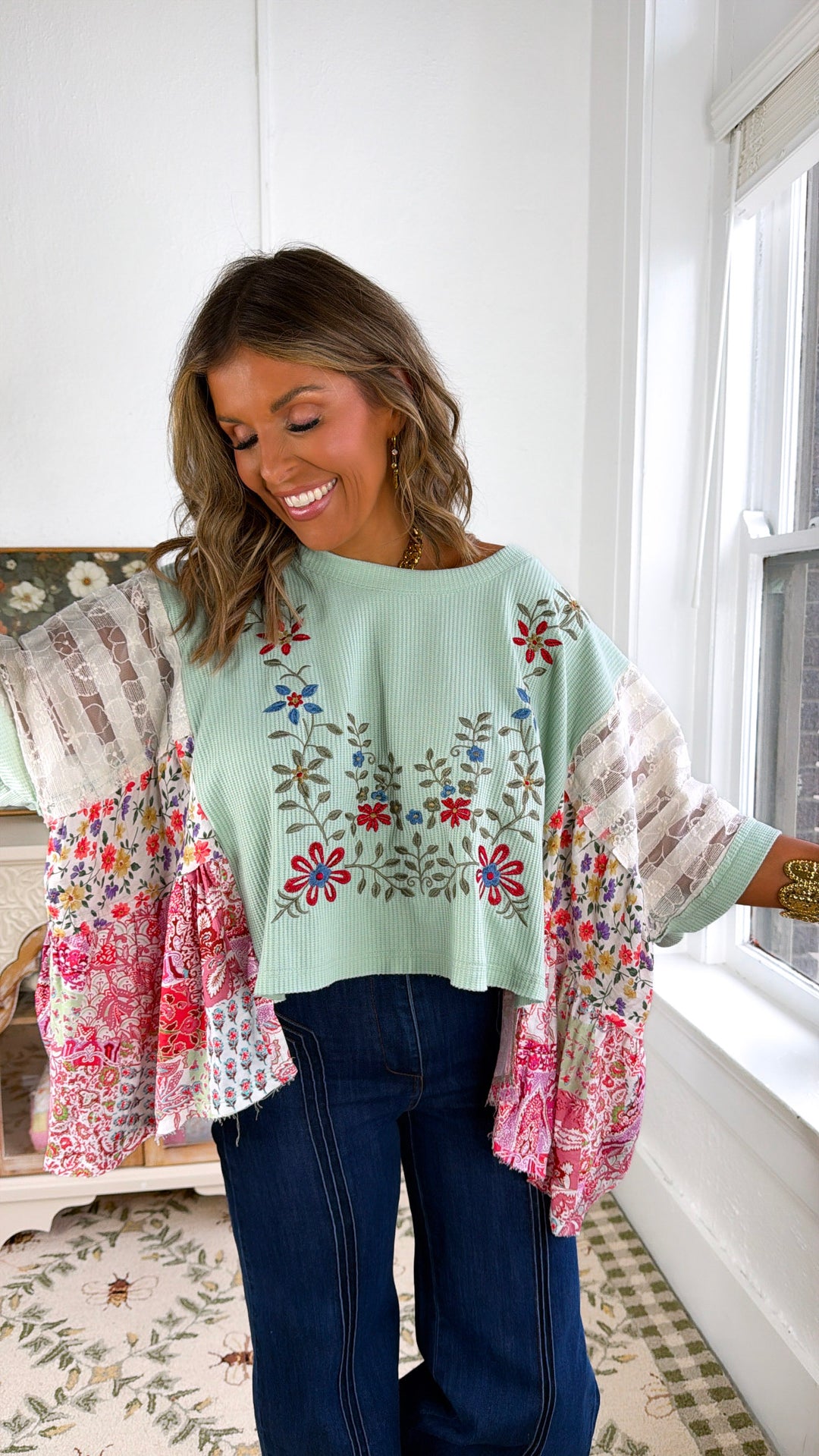 Gabriella Floral Top, Mint