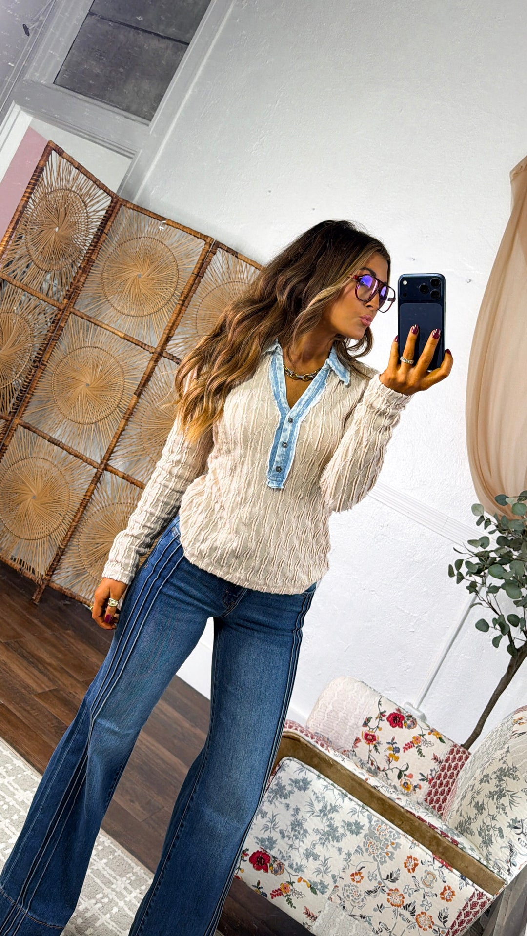 Rough Edge Texture Top, Almond